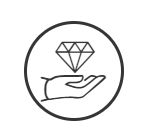 A drawing of a hand holding a diamond.