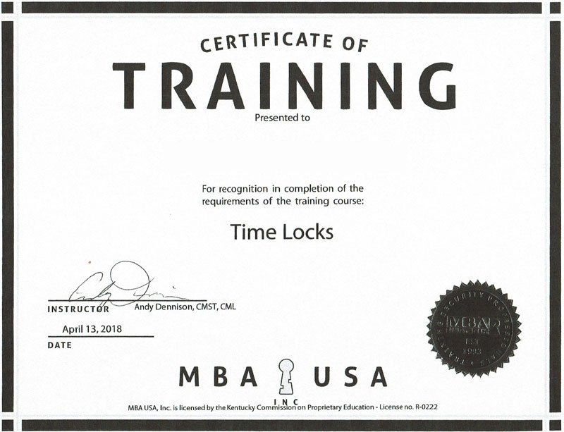 Time Locks training certificate