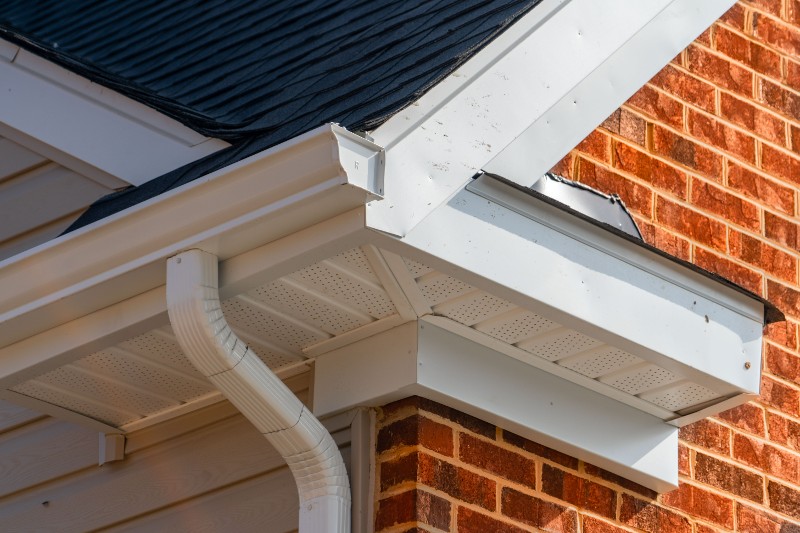 Close up view of gutters.