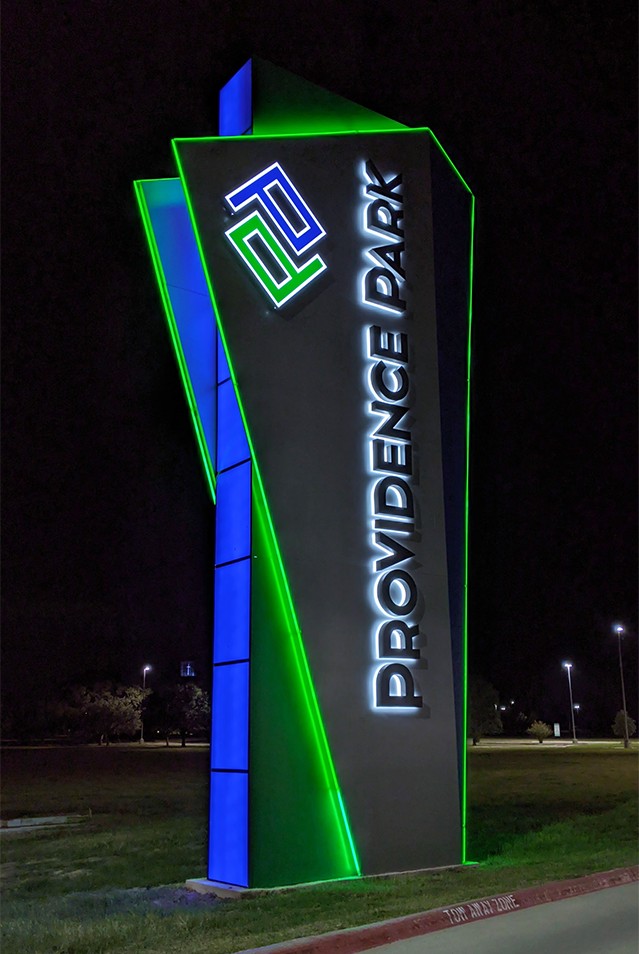 An outdoor neon sign for Providence Park.