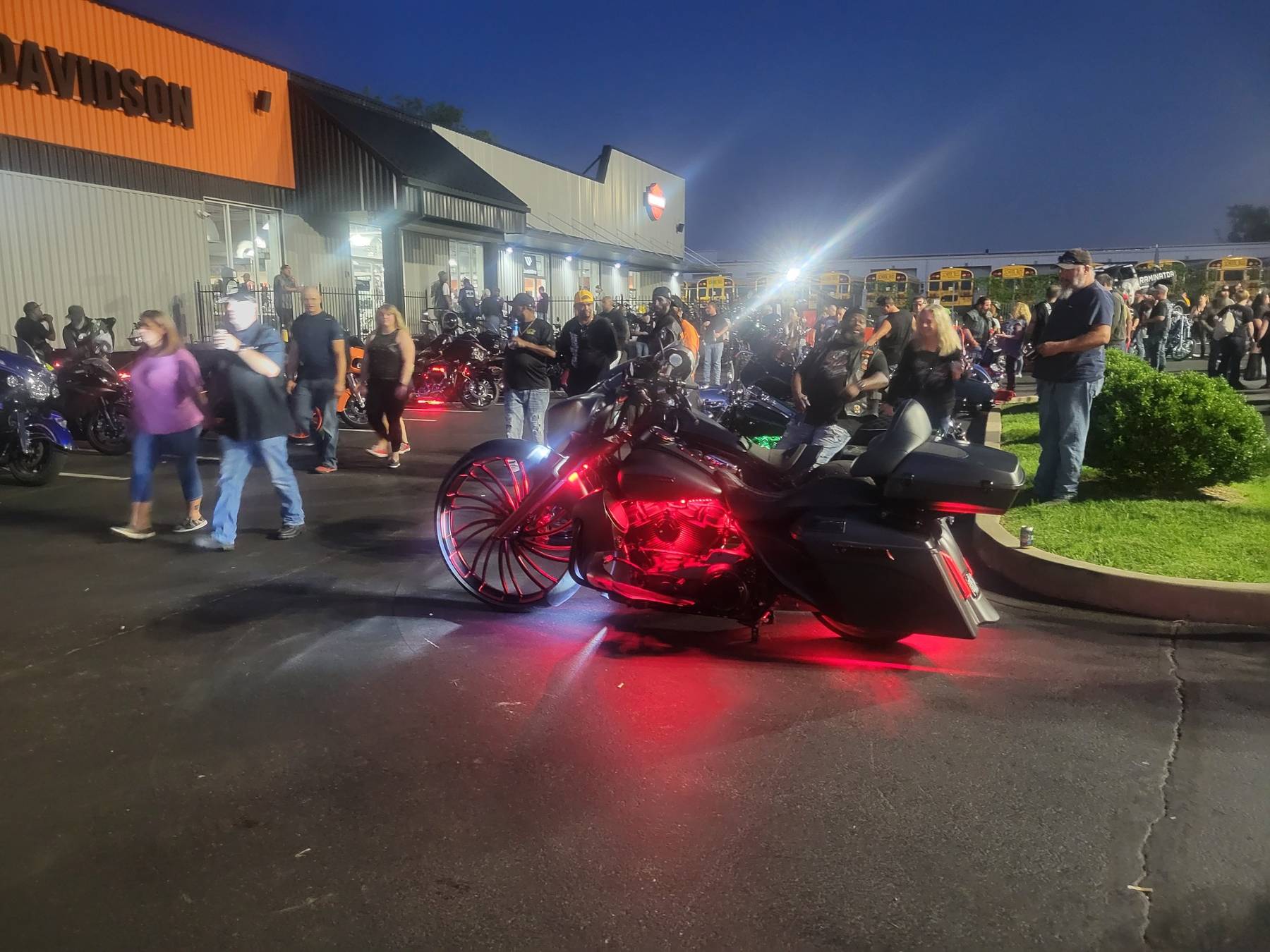 Custom motorcycle with red lighting