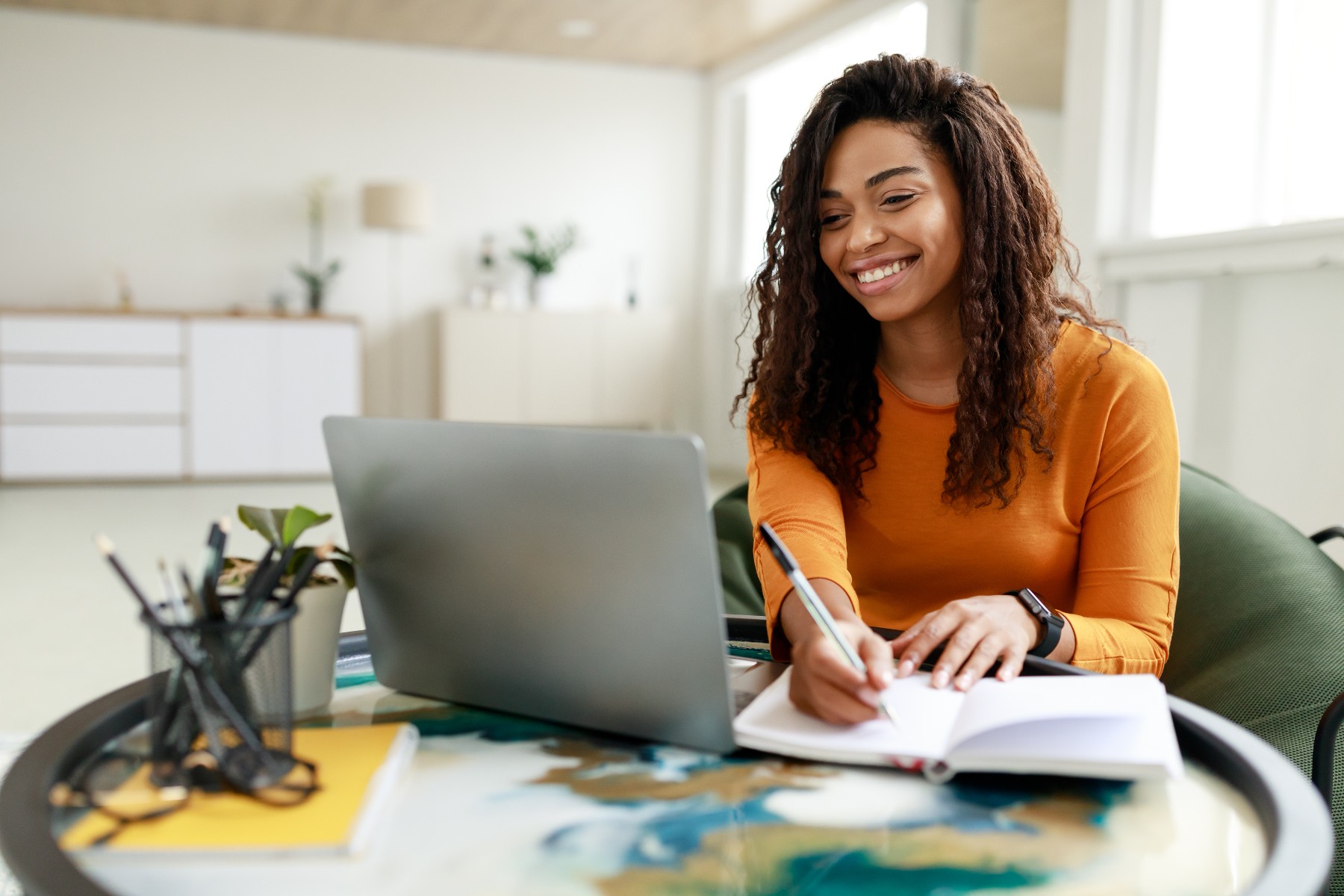 woman taking an online course