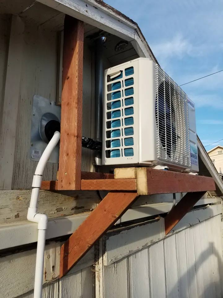 Midea HVAC unit mounted to the side of a home.