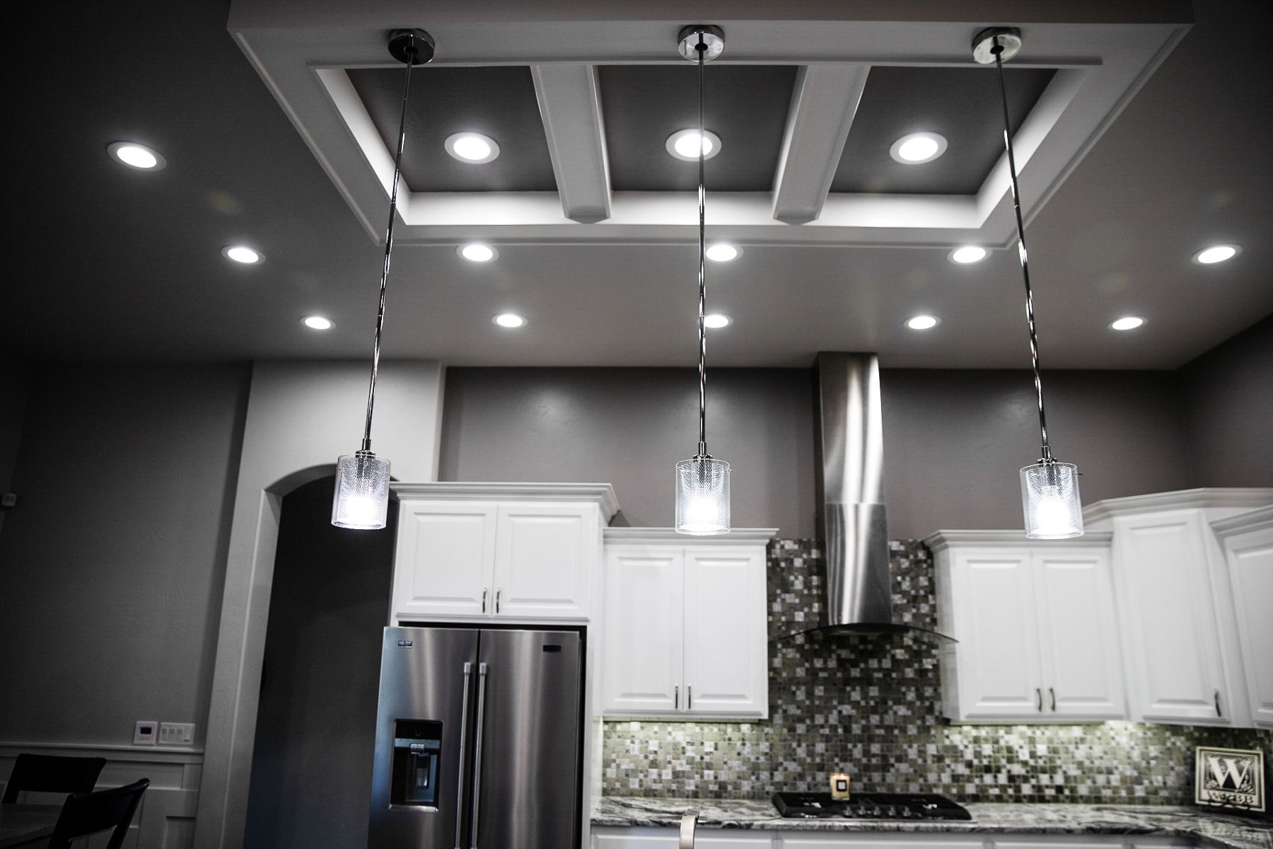 Kitchen with modern mood lighting.