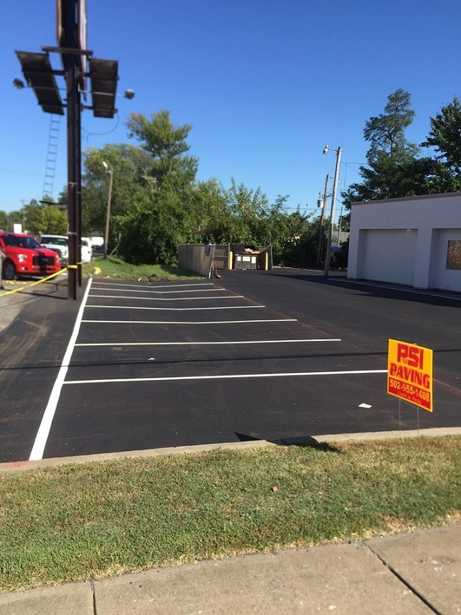 A newly striped business parking lot