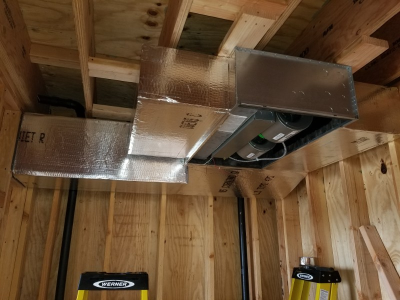 Air ducts installed in a new construction.