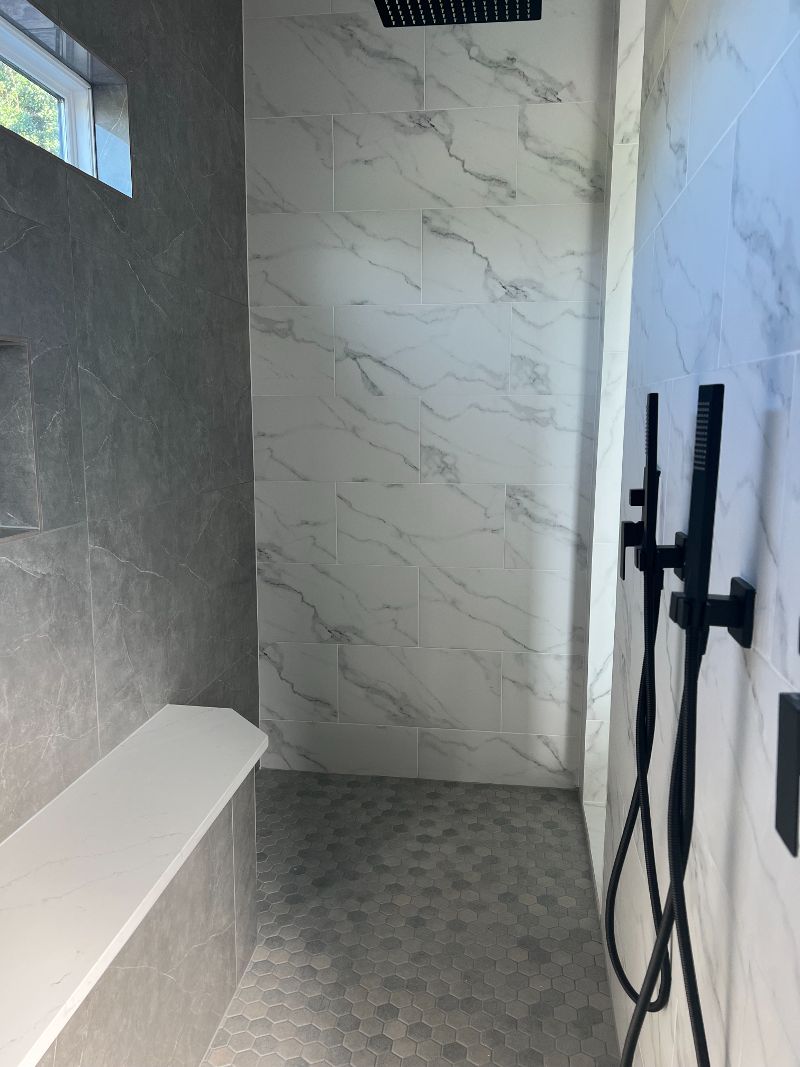 Full shower surround slab and tile