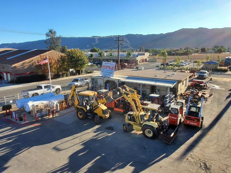 Equipment rentals in a parking lot.