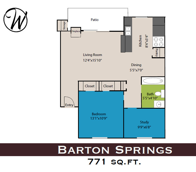 An apartment two-bedroom floor plan.