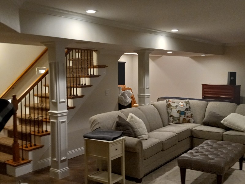 A basement of a home with a fresh paint job.