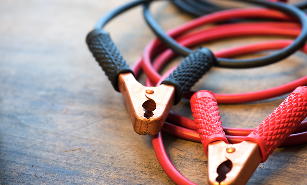 Red and black car battery jumper cable