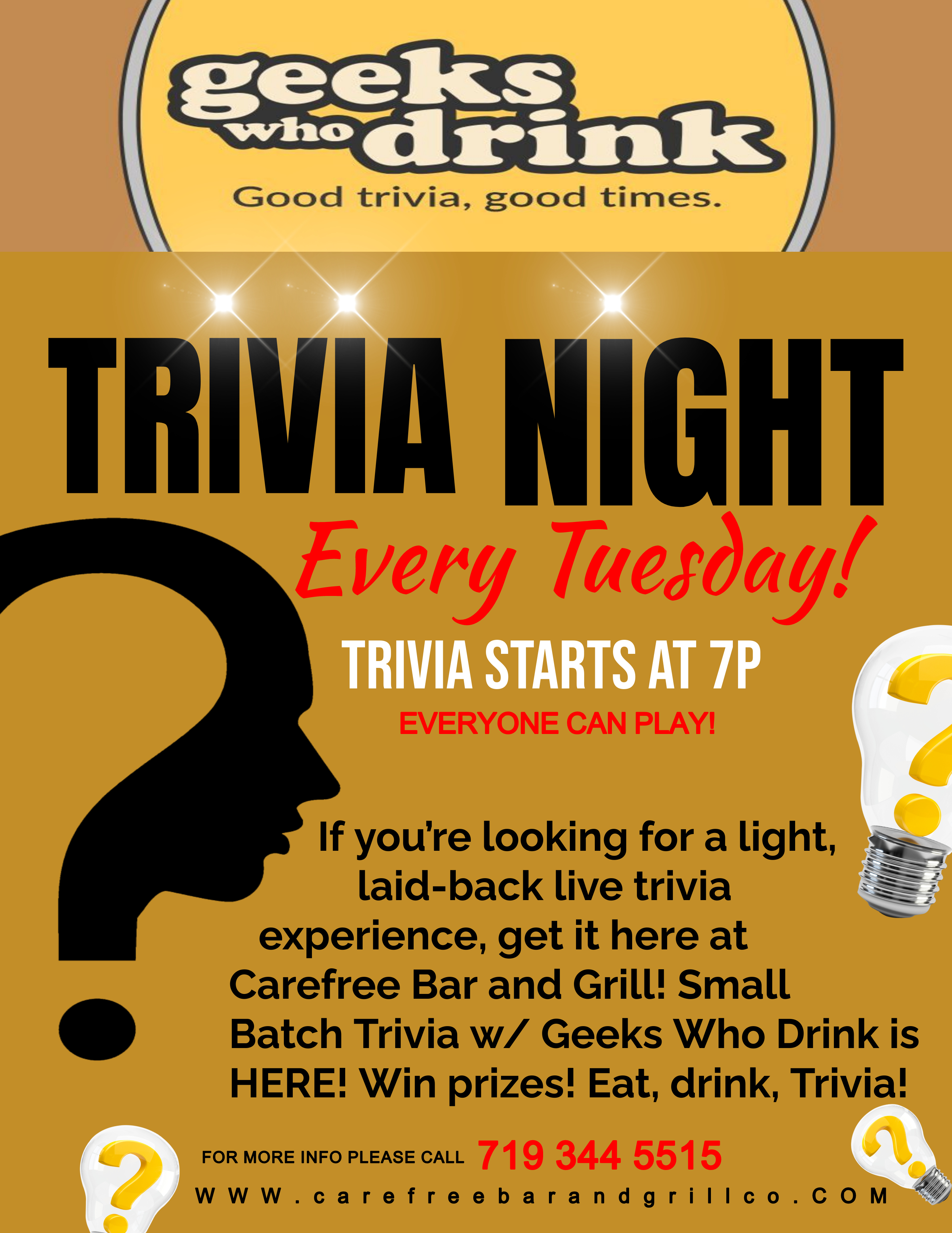 Trivia Night at Carefree Bar & Grill in Colorado Springs, CO