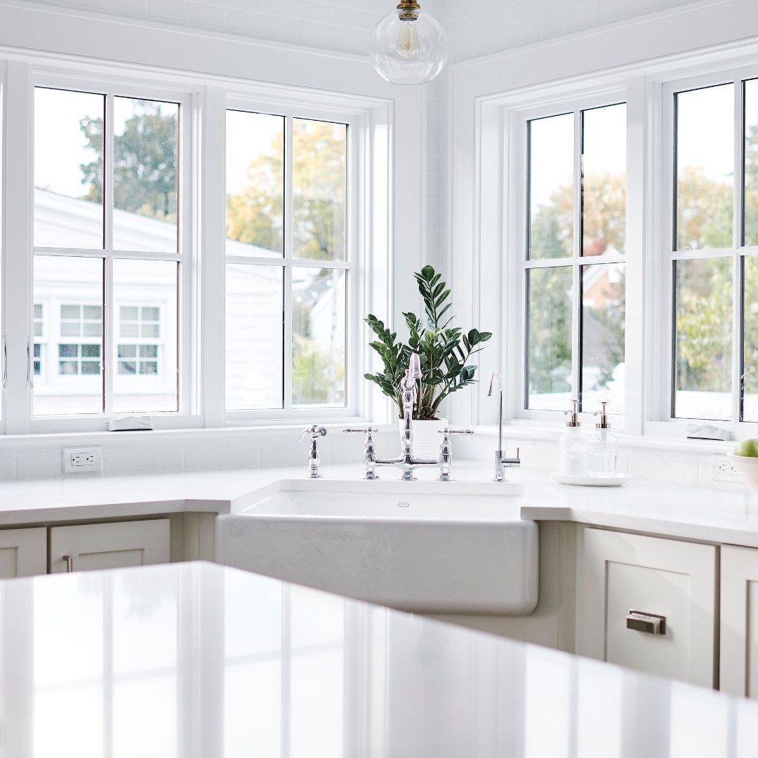 Bright, modern kitchen with new windows.