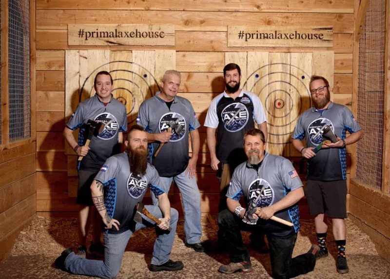 A group of six Primal Axe House employees poses for a photo.