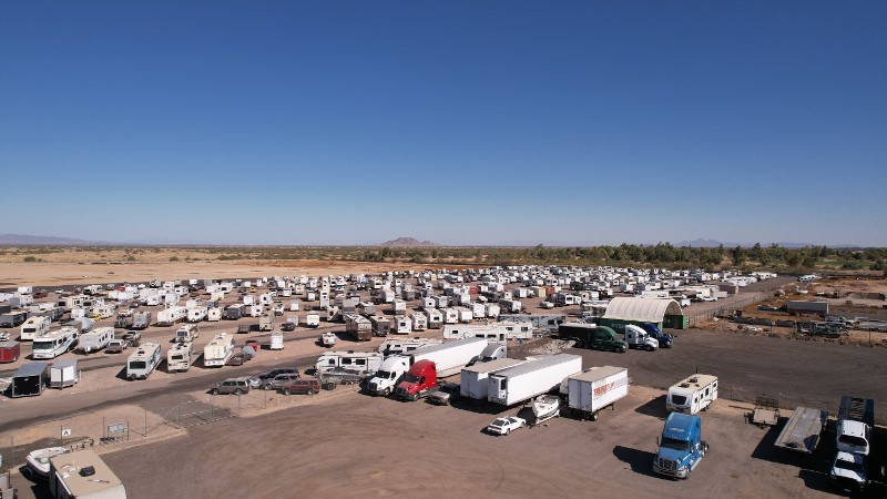 a lot of parked RVs
