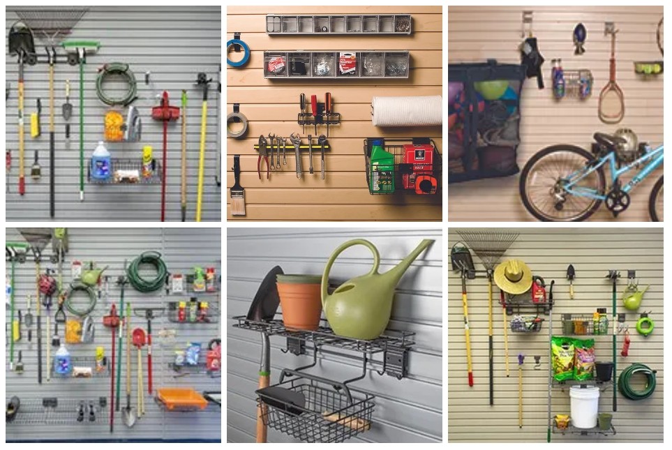 Gallery of bins, bags, and hook options from TGG Garage.