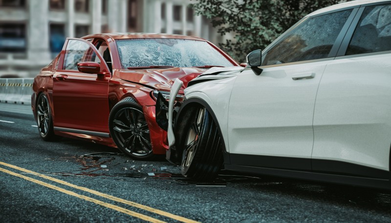 front of a car after an auto accident