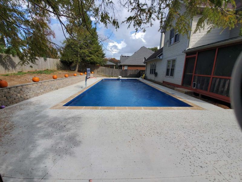 A view of a backyard swimming pool