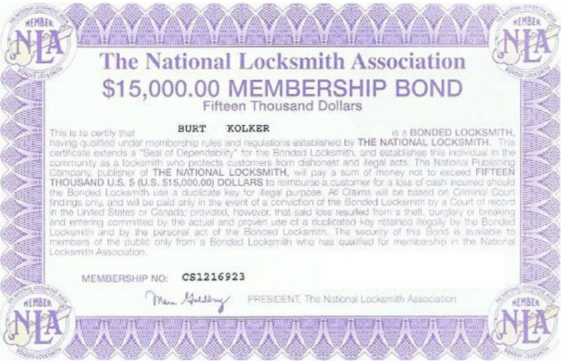 The National Locksmith Association Membership Bond