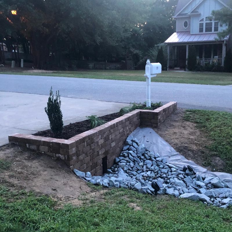 Drainage system installation for a North Carolina home.