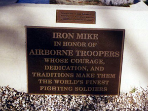 An informational plaque for Iron Mike in honor of Airborne Troopers.