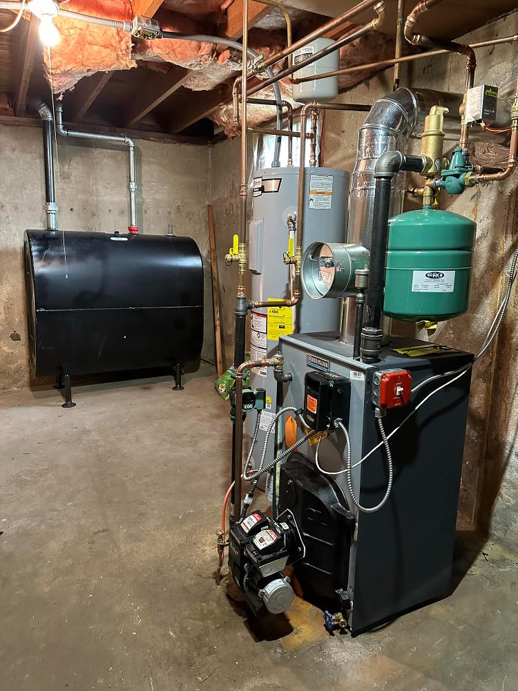 Water heater in a basement.