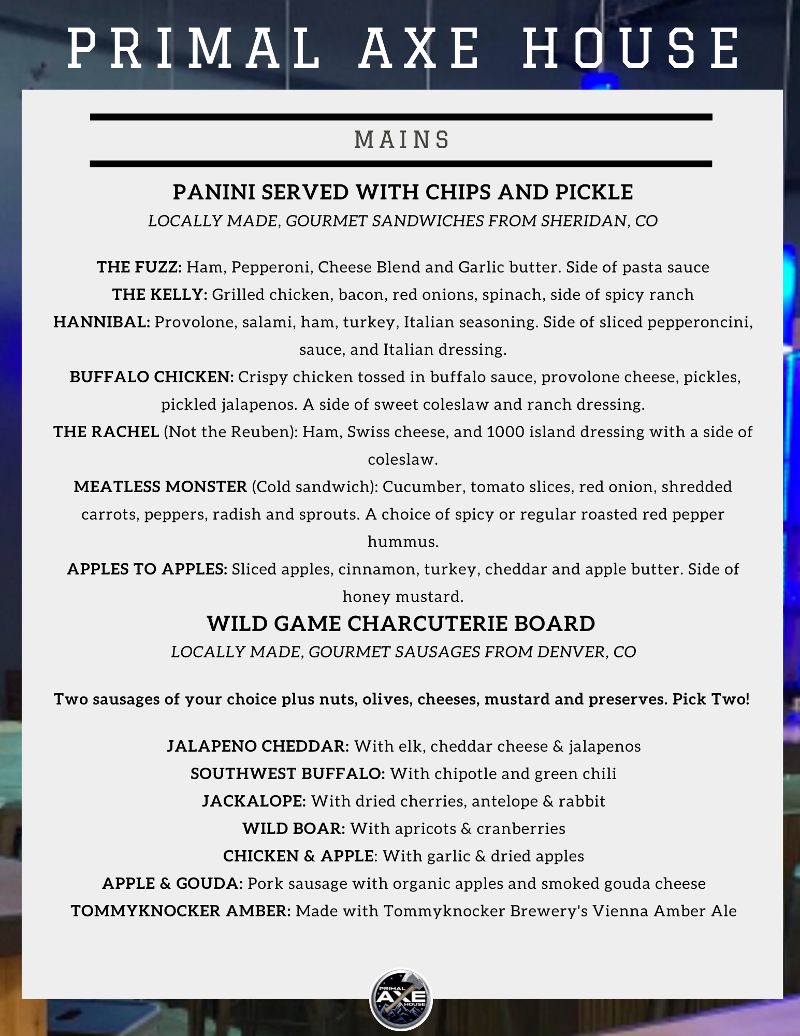 Main Dishes menu