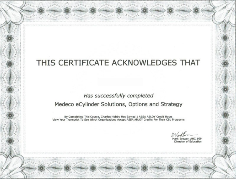 Medeco ECylinder Solutions, Options & Strategy certificate