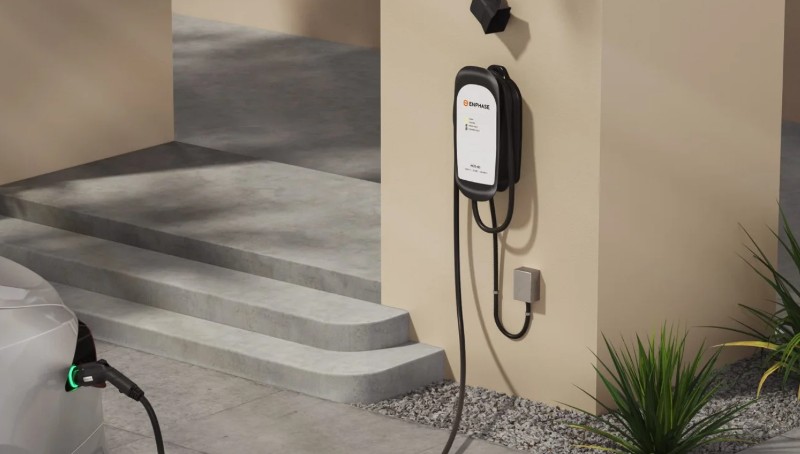 Enphase car charger mounted on wall