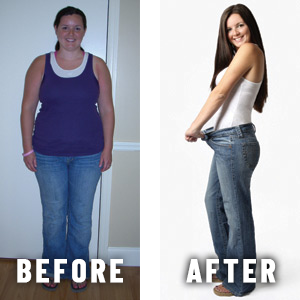 Before and after shots of a woman on a diet plan.