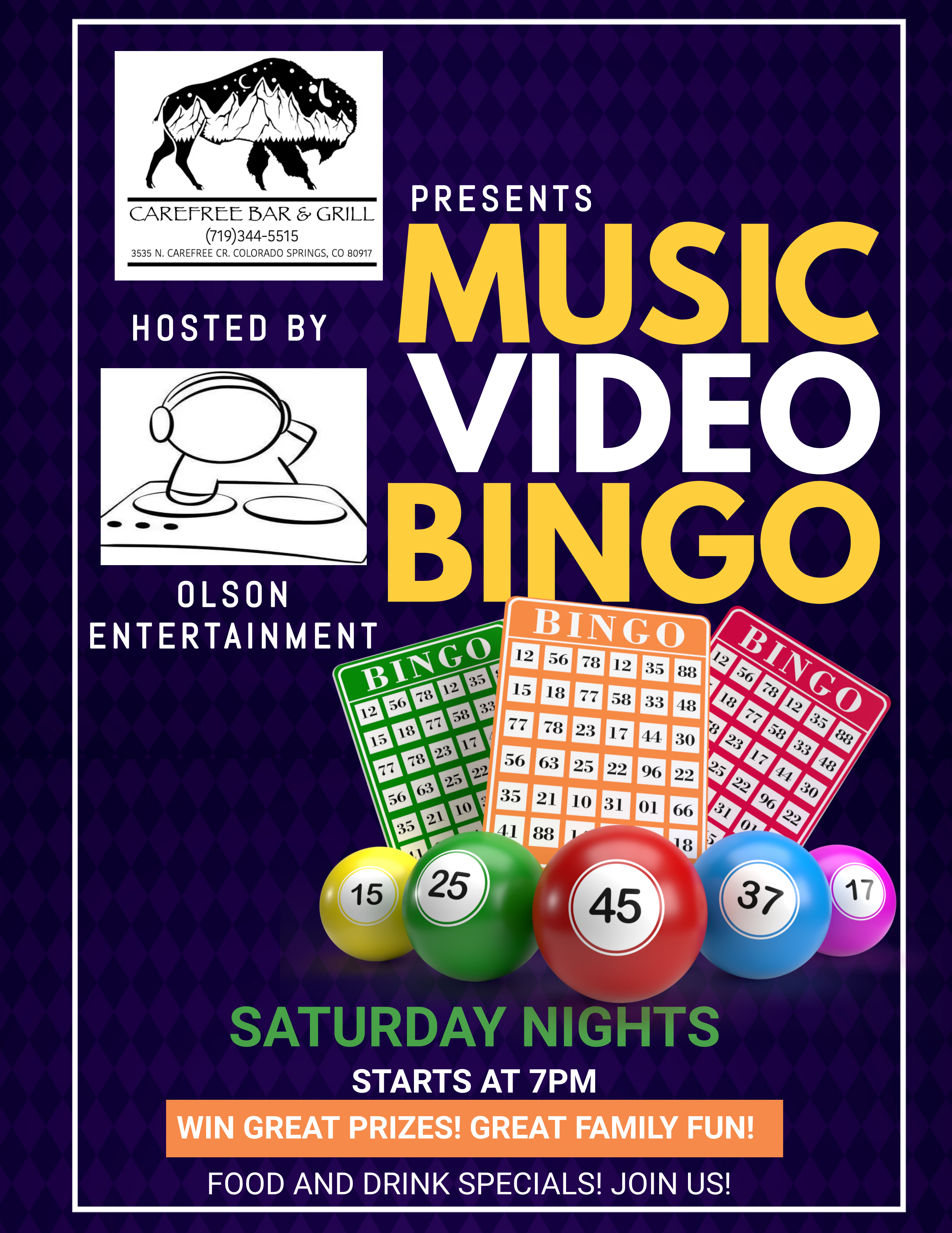 Music Video Bingo at Carefree Bar & Grill in Colorado Springs, CO