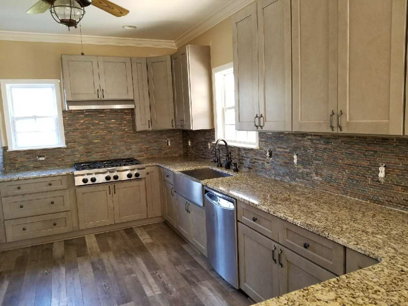Kitchen remodel with new countertops and cabinetry.