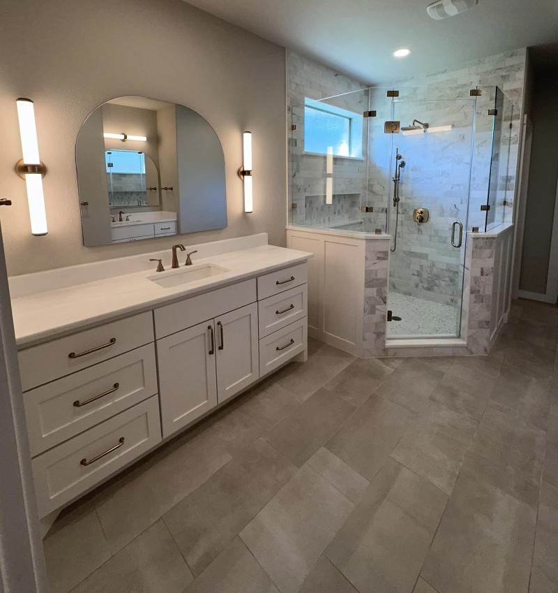 Newly updated bathroom with vanity and shower