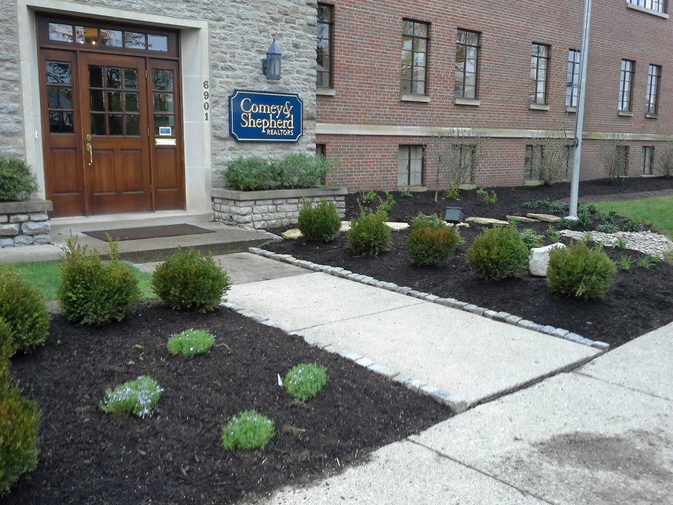 landscaping in front of a commercial building