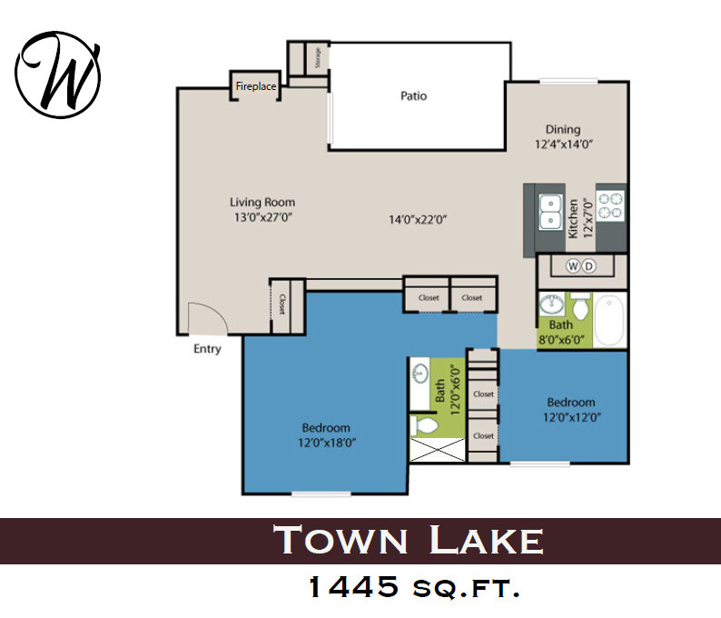 An apartment two-bedroom floor plan.