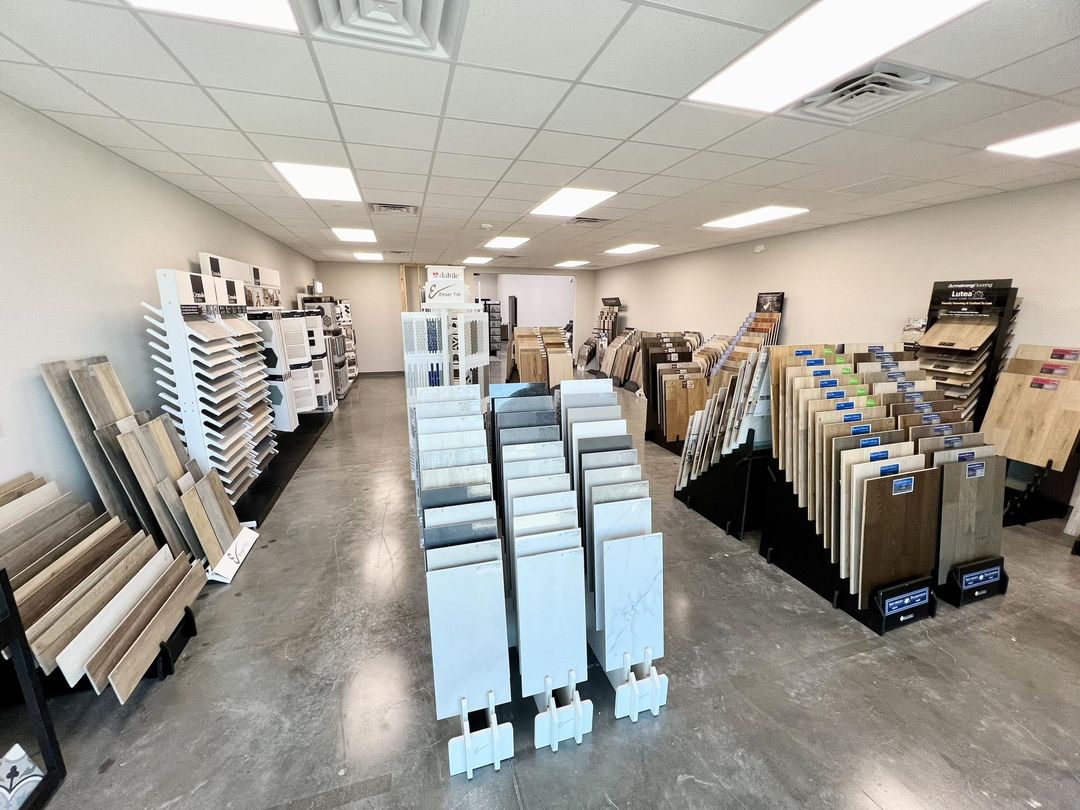 room full of a selection of flooring products