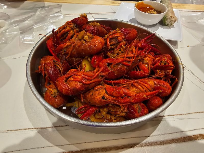 A bowl of seasoned crawfish.