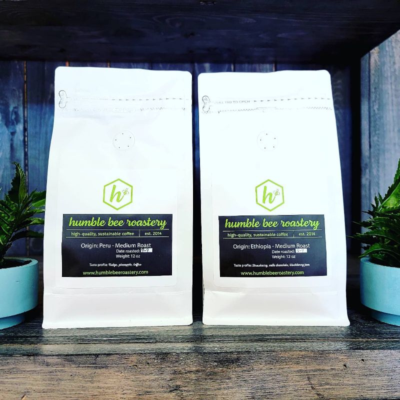 Humble Bee Roastery coffee packages for at-home.