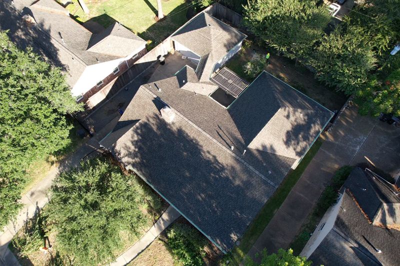 An overhead view of a large home.