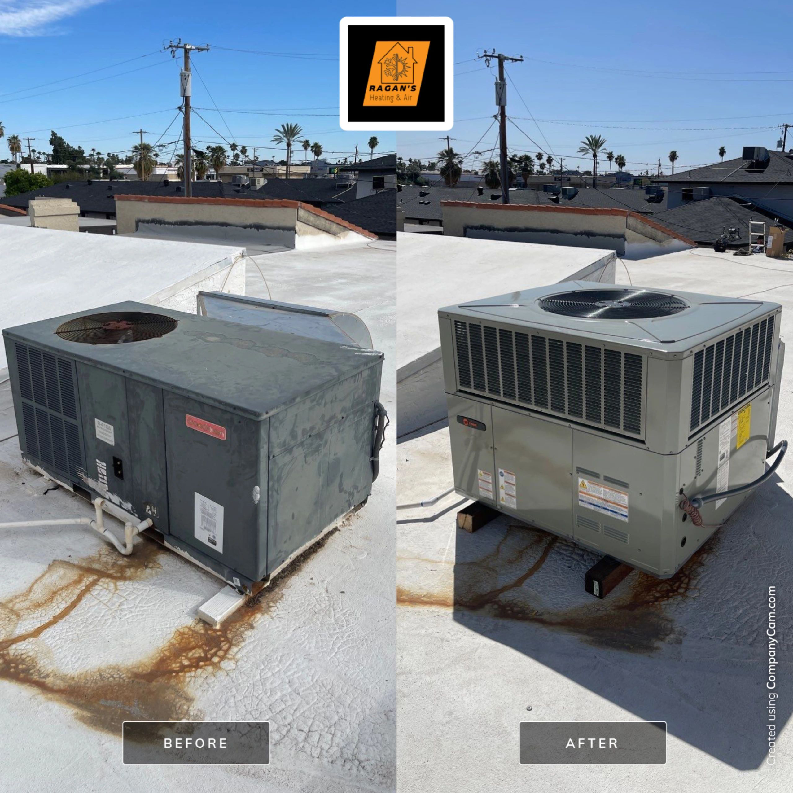 Before and after of newly replaced air conditioning unit
