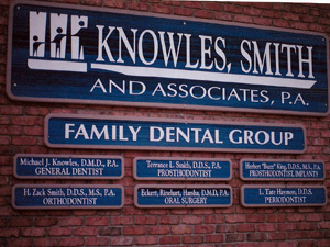 Wall signage for Knowles, Smith and Associates Family Dental Group.