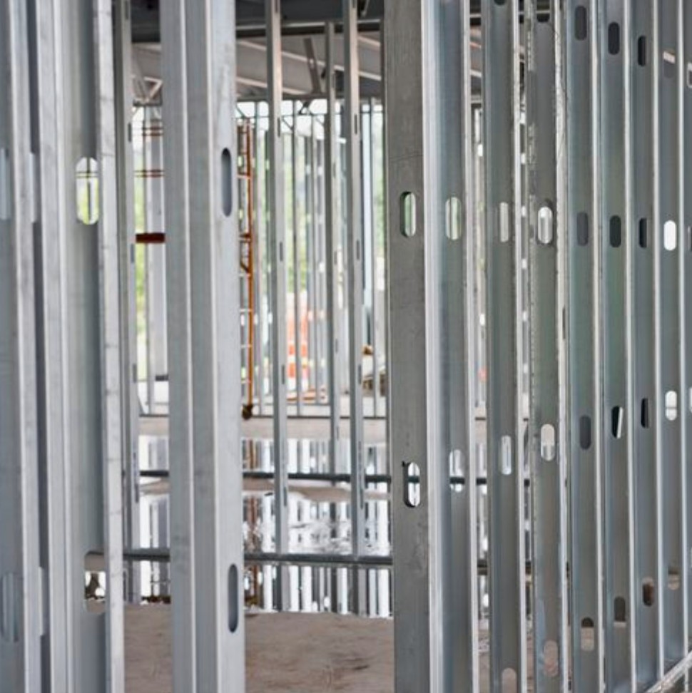 The view of interior rooms framed with metal frames.