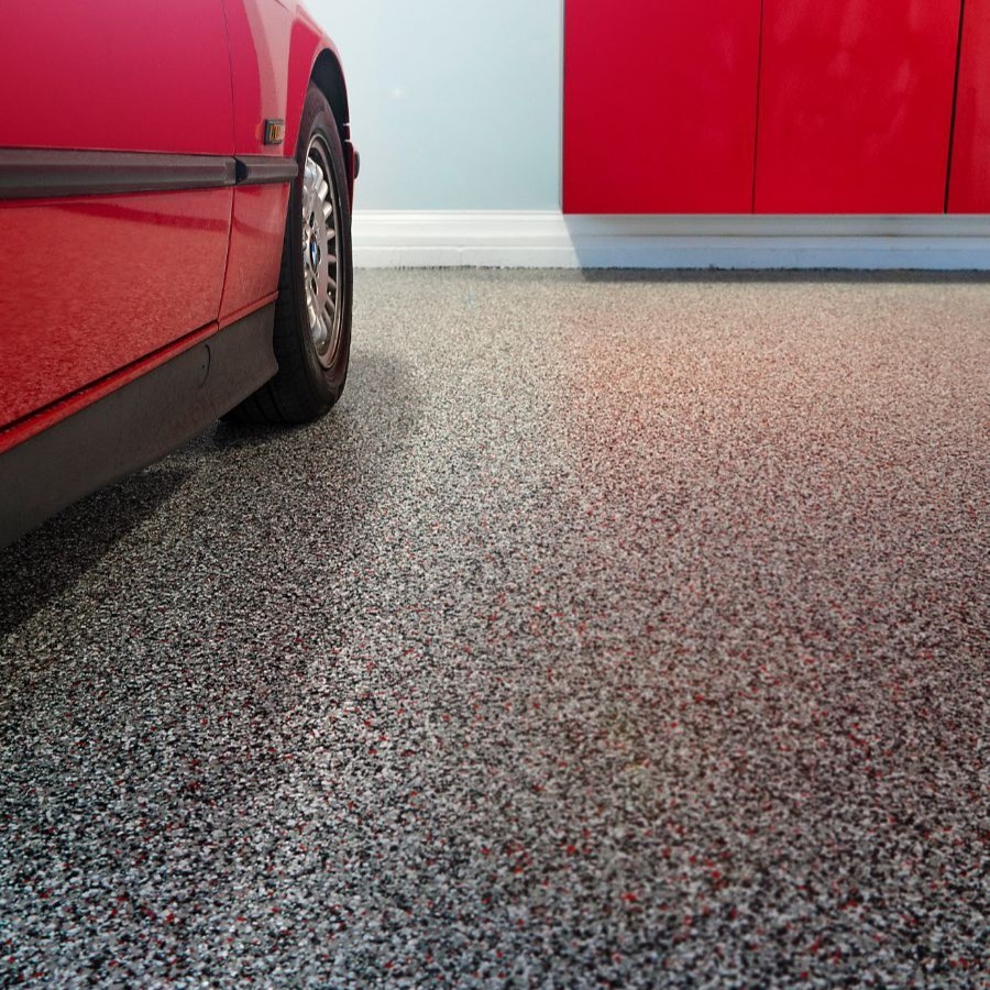 Stock chip epoxy flooring system from TGG Garage.