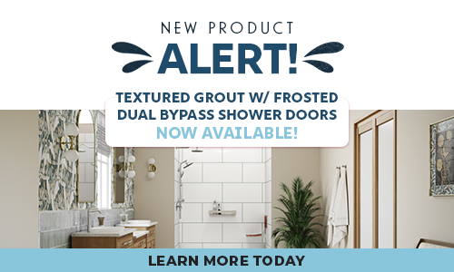 Advertising image promoting dual bypass shower doors.