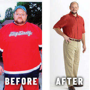 Before and after shots of a man on a diet plan.