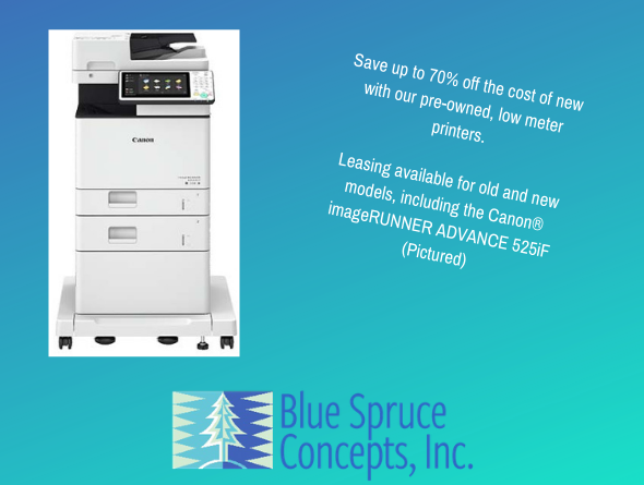 Artwork on leasing copiers with Blue Spruce Concepts.