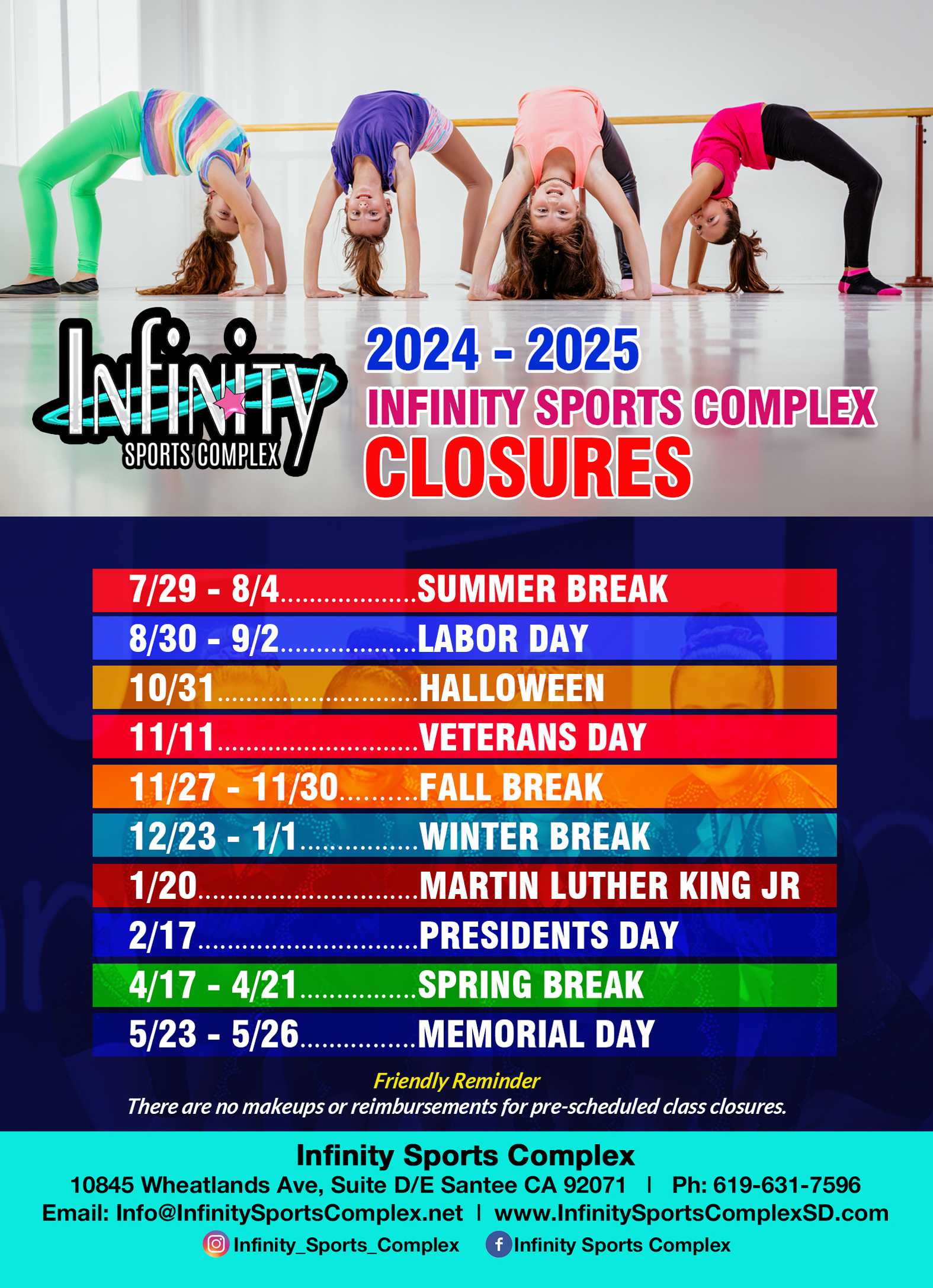2024-2025 Closures List