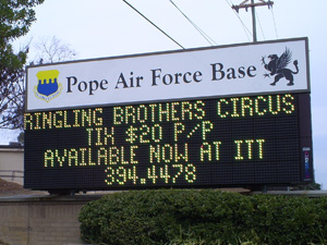 An outdoor LED message sign for Pope Air Force Base.