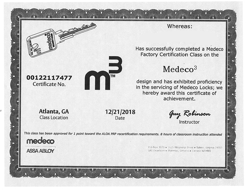 Medeco M3 Certificate