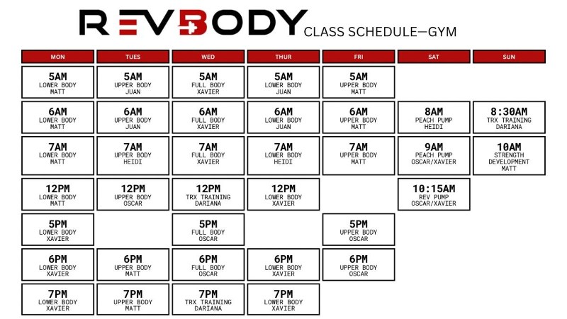 RevBody class schedule.